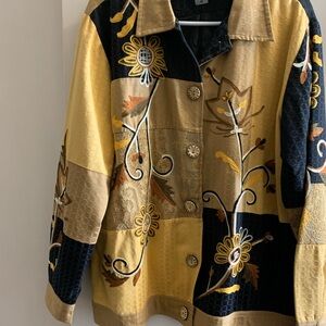 Indigo Black and Gold Floral Patchwork Blazer
